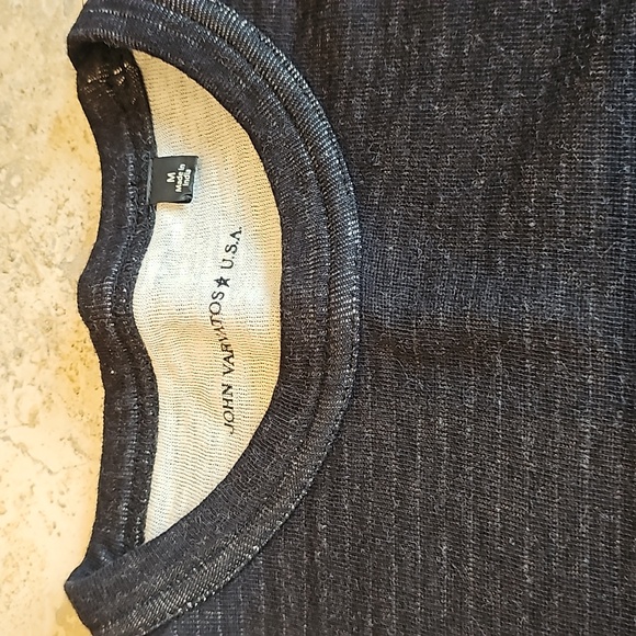 John Varvatos men's double layer sweater. Black/cream stripe. Size M - Picture 2 of 10